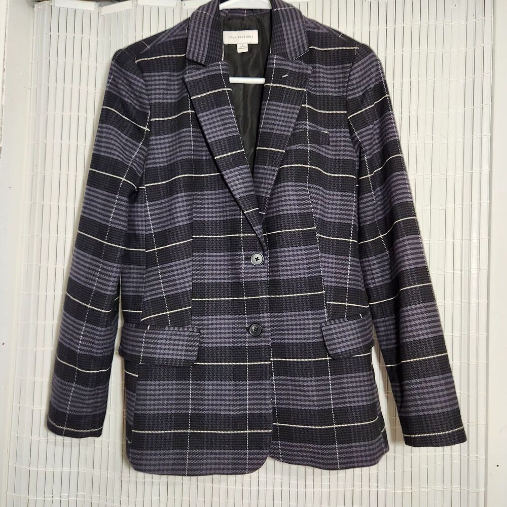 Free Assembly Blazer For Women Size Small Relaxed Fit Plaid Long sleeve - Picture 2 of 14